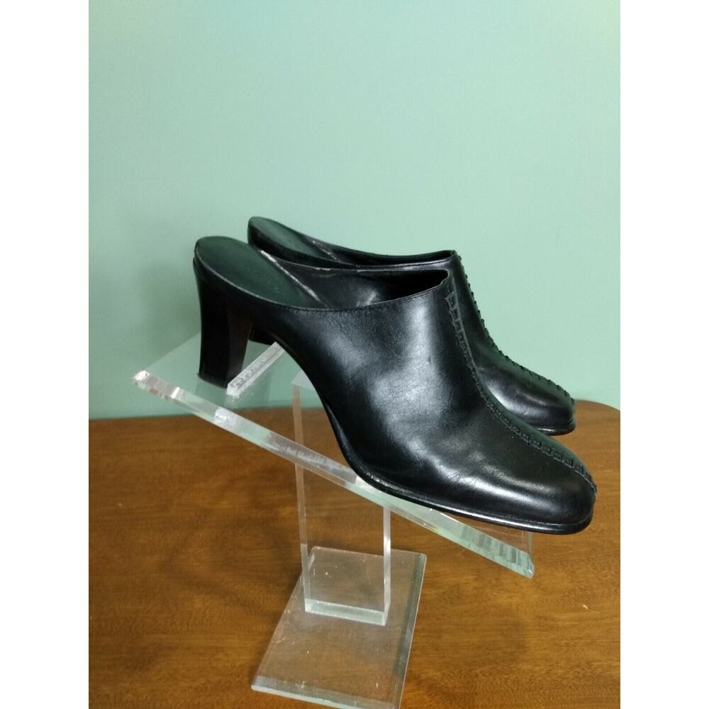 3" Heel Antonio Melani‎ Leather Mules, Black,Size 8 - Picture 2 of 6